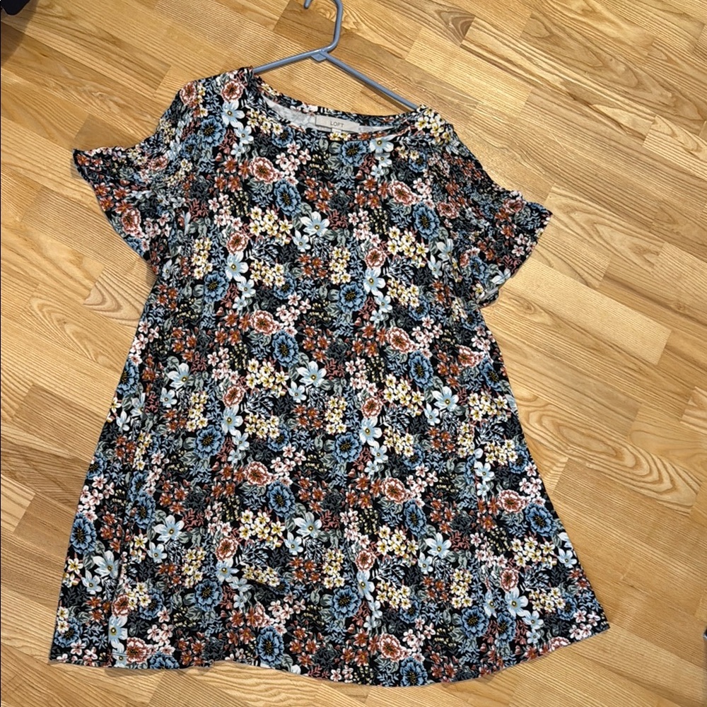 LOFT Blue A-Line Mini Dress with Flutter Sleeves
